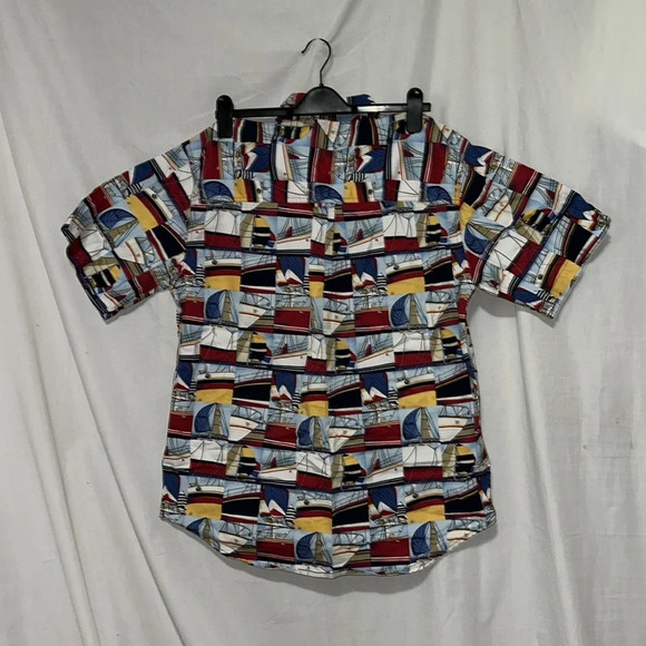 colorful Ivy Crew Classics nautical sailboat print button down shirt size medium - Picture 2 of 3